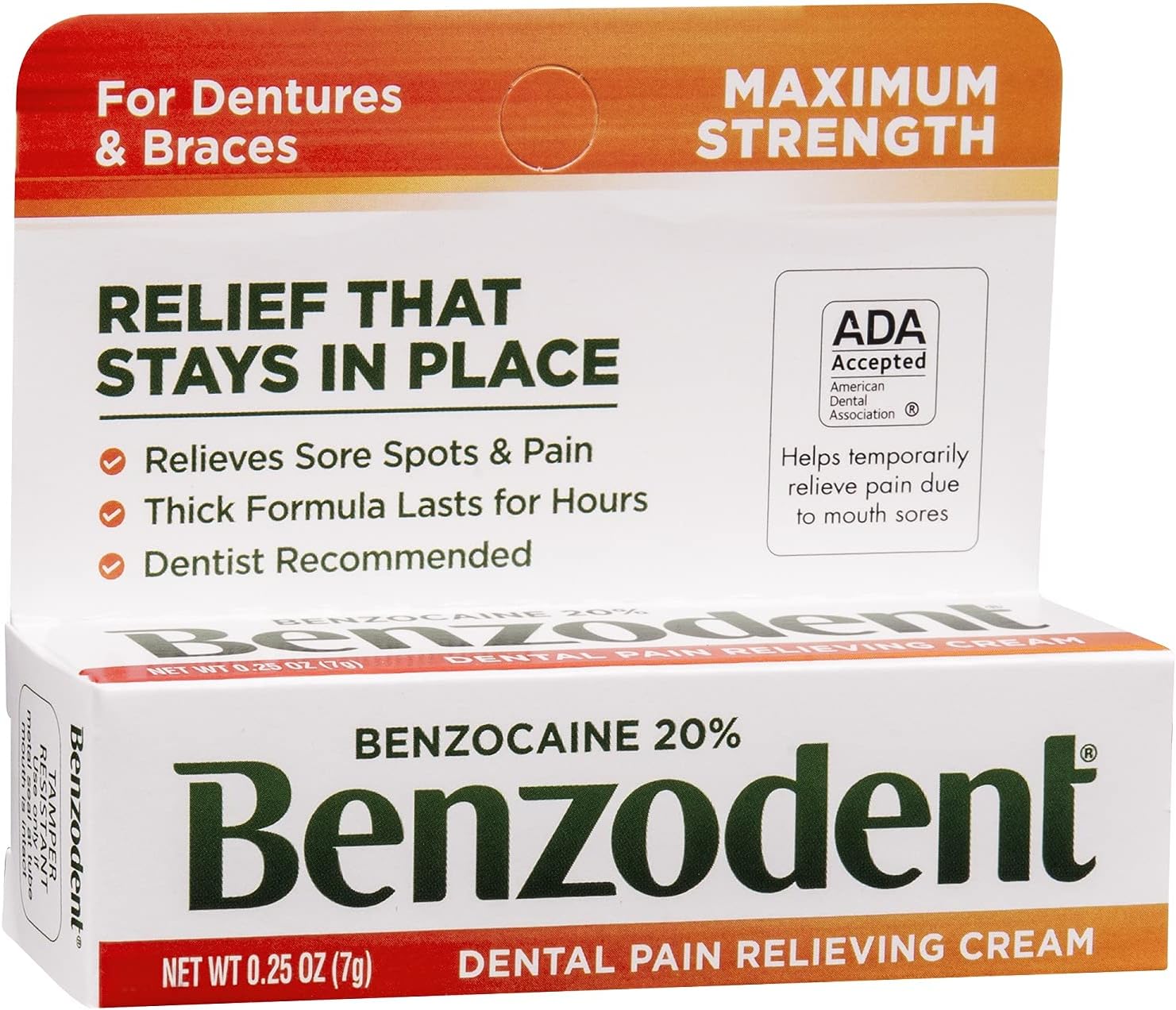 Crema Analgezica, Benzodent, Pentru Ameliorarea Durerilor in Urma iritatiilor Bucale, 20% Benzocaina, 7gr