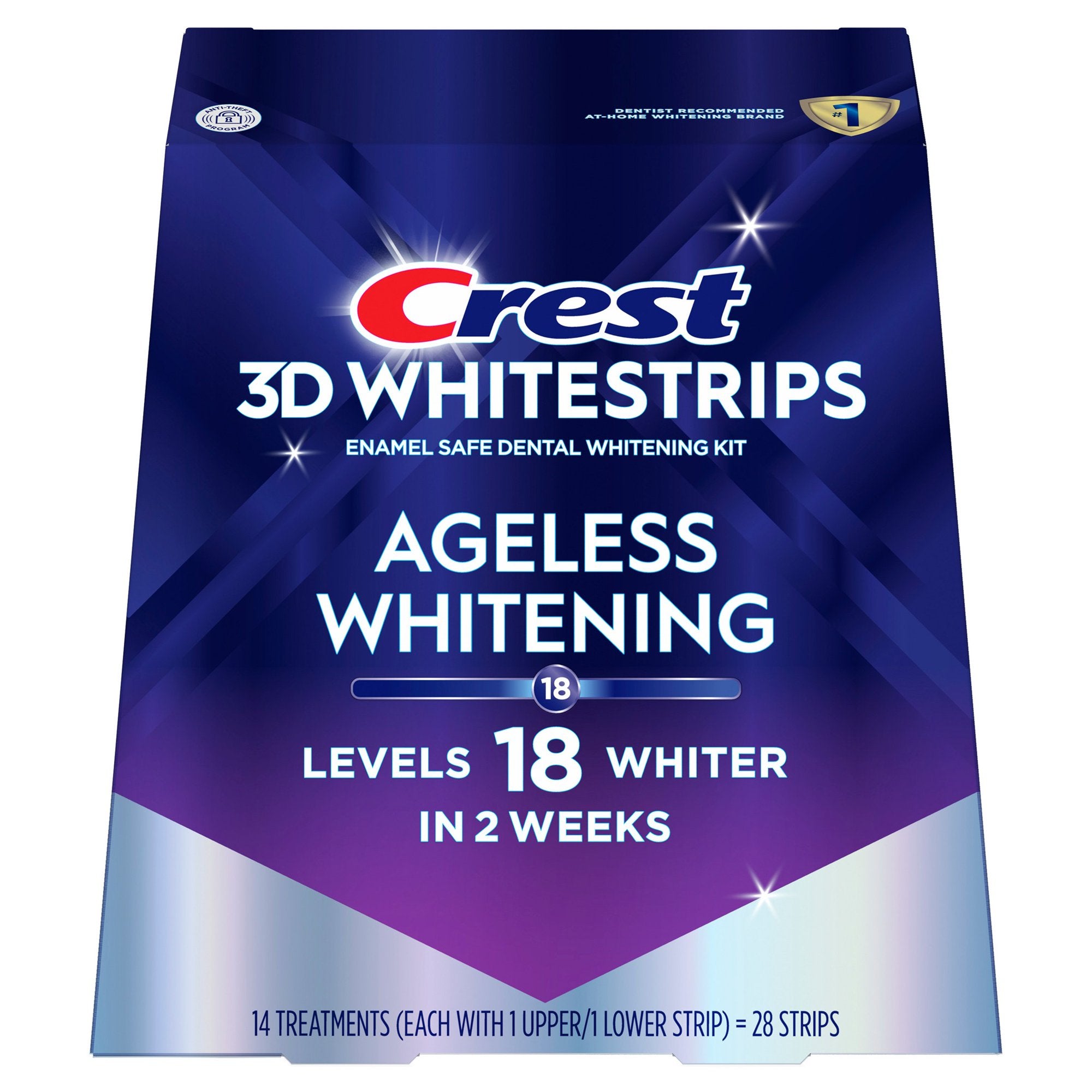 Set 14x Benzi Albirea Dintilor, Crest, 3D White, Ageless Whitening, 10% Concentratie, Tratament 14 zile, 45 min, Nivel Albire 18