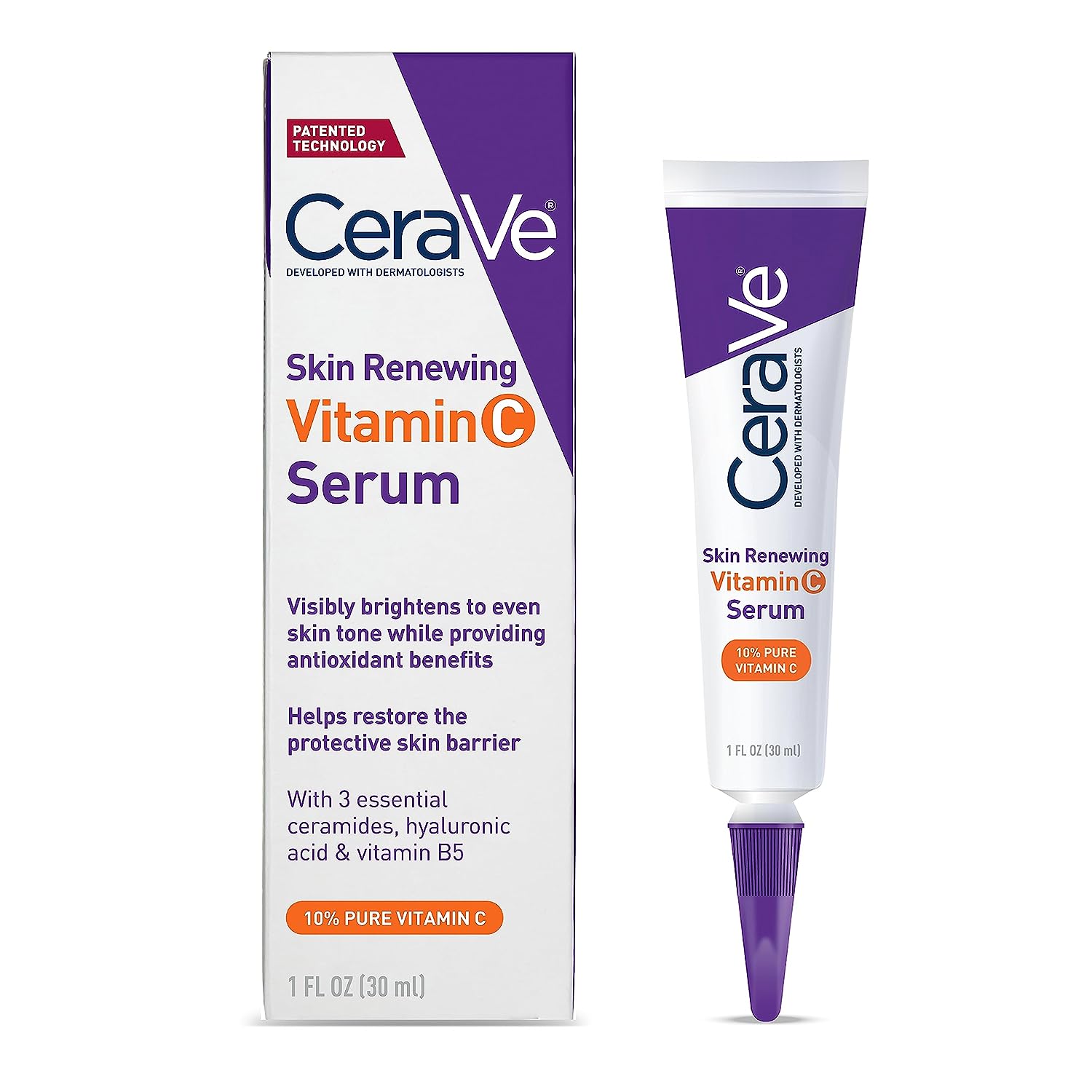 Ser de Fata, CeraVe, Skin Renewing, Ilumineaza si Catifeleaza Tenul, Ajuta la Restabilirea Barierei Protectoare a Pielii, cu Vitamina C, fara Parfum, 30ml