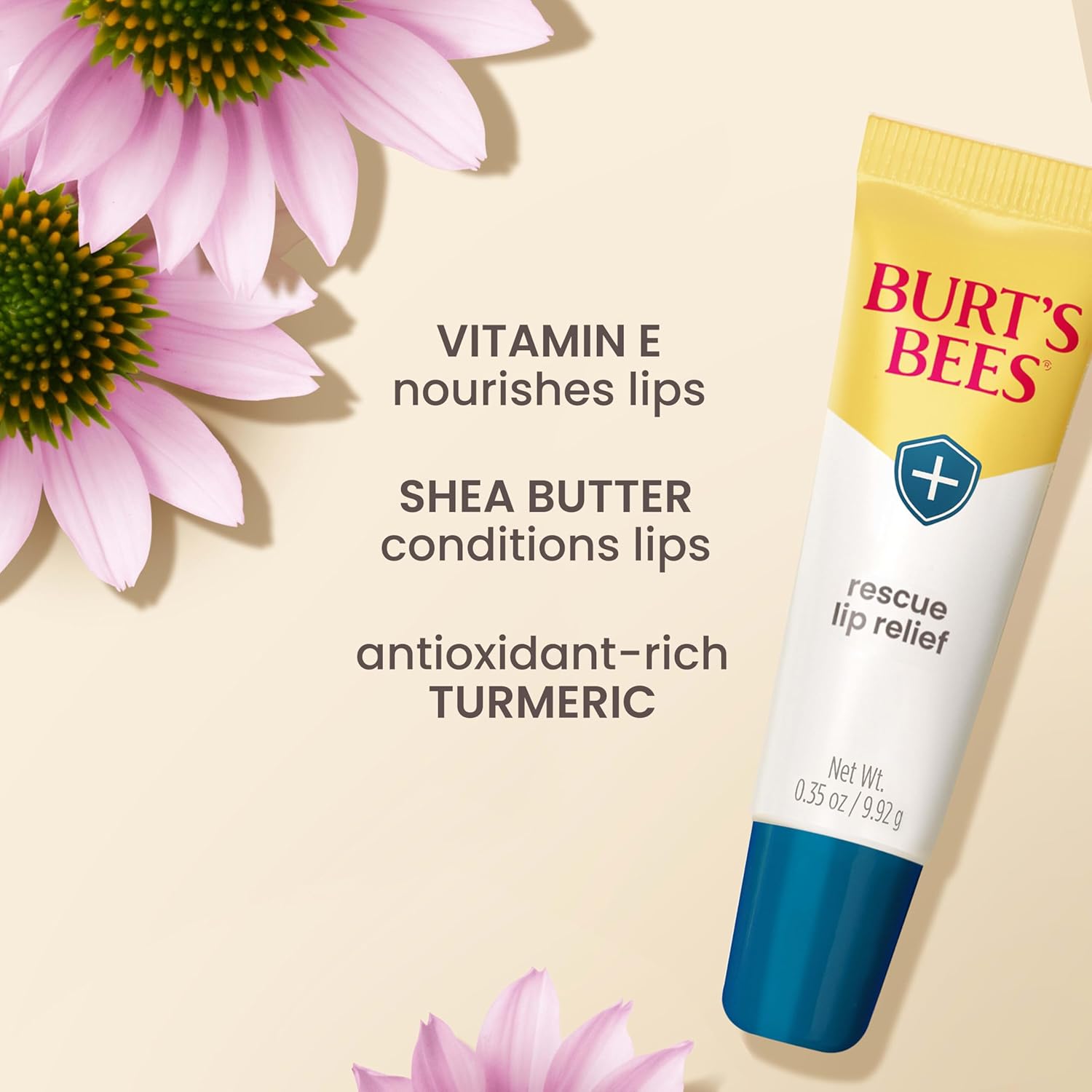 Balsam de buze, Burt's Bees, Rescue, Shea Butter & Echinacea, Calmare rapidă, Hidratare intensă, 10 g