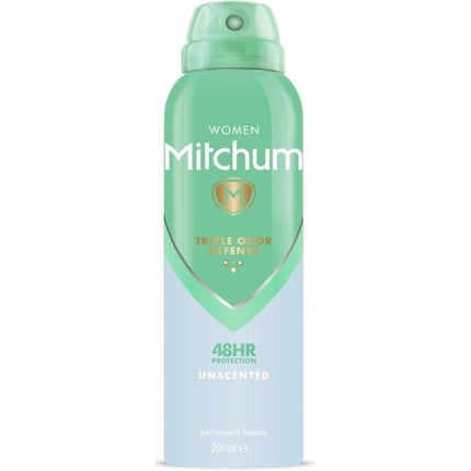 Deodorant Spray Antiperspirant, Mitchum, Triple Odor Defense, Fără parfum, Protecție 48h, 200 g