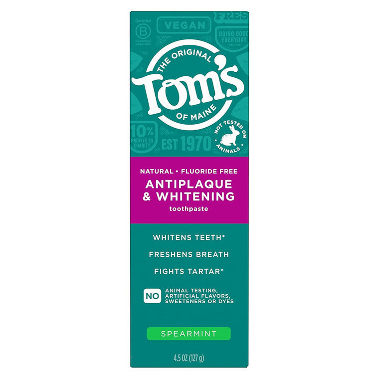 Pastă de Dinți, Toms of Maine, Fără Fluor și Antiplaque, Albire, Spearmint, 127g