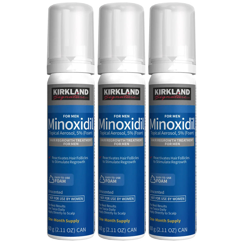 Set Spuma, Kirkland Signature, Minoxidil 5%, Tratament Impotriva Caderii Parului, 3x 60ml