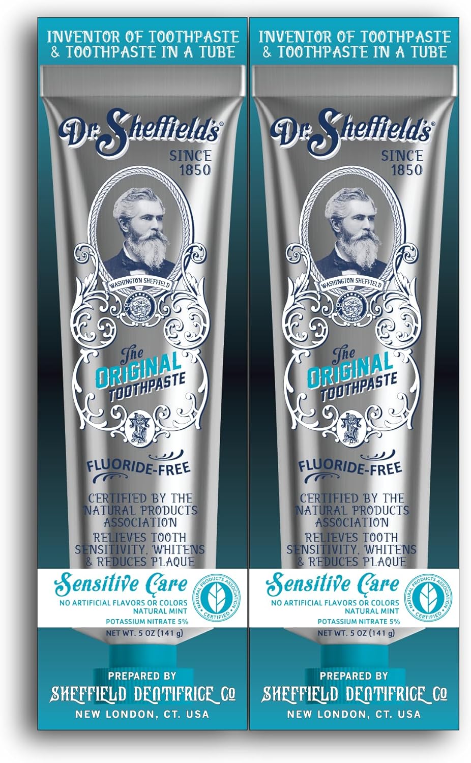 Pastă de dinți, Dr. Sheffield's, Certified Sensitive, Fără fluor, Fără SLS, Anti-placă & whitening, Pachet 2 bucăți
