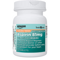 Supliment, Amazon Basic Care, Aspirin, 81 mg, pentru Ameliorarea Durerilor Usoare, Aroma de Portocala, 36 tablete