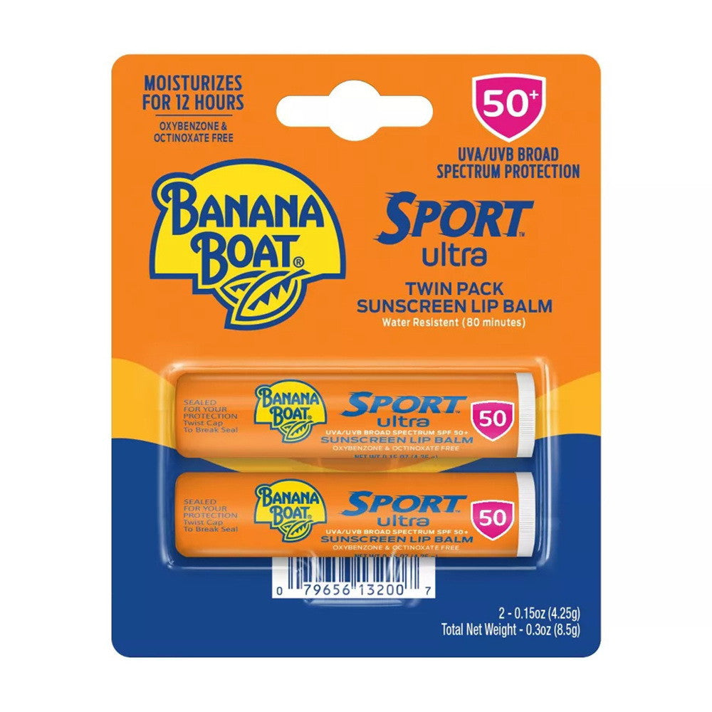 Balsam de buze sport (set 2 buc.), Banana Boat Sport Ultra, Lip Balm SPF 50+, Protecție împotriva soarelui și vântului, 2 × 4.25 g