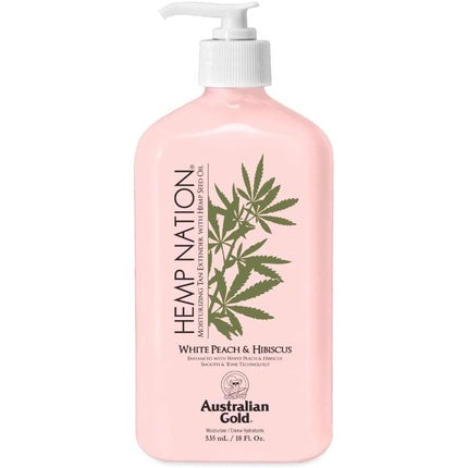 Loțiune de Corp, Australian Gold, Hemp Nation White Peach & Hibiscus, Hidratare Intensivă, Prelungire Bronz, Catifelare, 250 ml