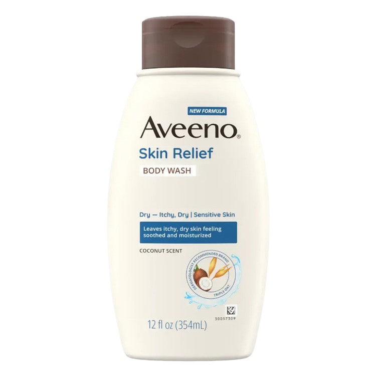 Gel de duș, Aveeno, Skin Relief, Aromă cocos, Curățare delicată, Calmare piele uscată, 354 ml