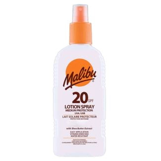 Spray protecție solară, Malibu, SPF 20, Protecție medie, Aplicare rapidă, Rezistent la apă, 200 ml