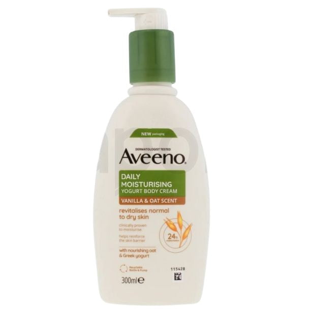 Loțiune Corp, Aveeno, Daily Moisturising, Hidratare, Catifelare, Aromă Iaurt & Vanilie, 300 ml