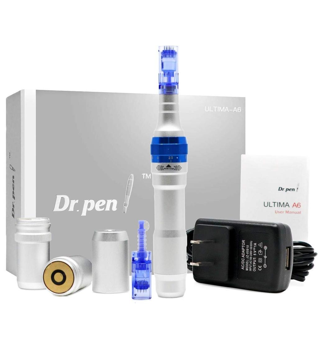 Creion cu Micro-Ace din Titan, Dermapen, Dr. Pen, Ultima A6, pentru Electroporare, impotriva Ridurilor si Imbatranirii, fara Fir, 2x Rezerve 12 pini, Adancime 0.25 - 2.50 mm, 5 viteze