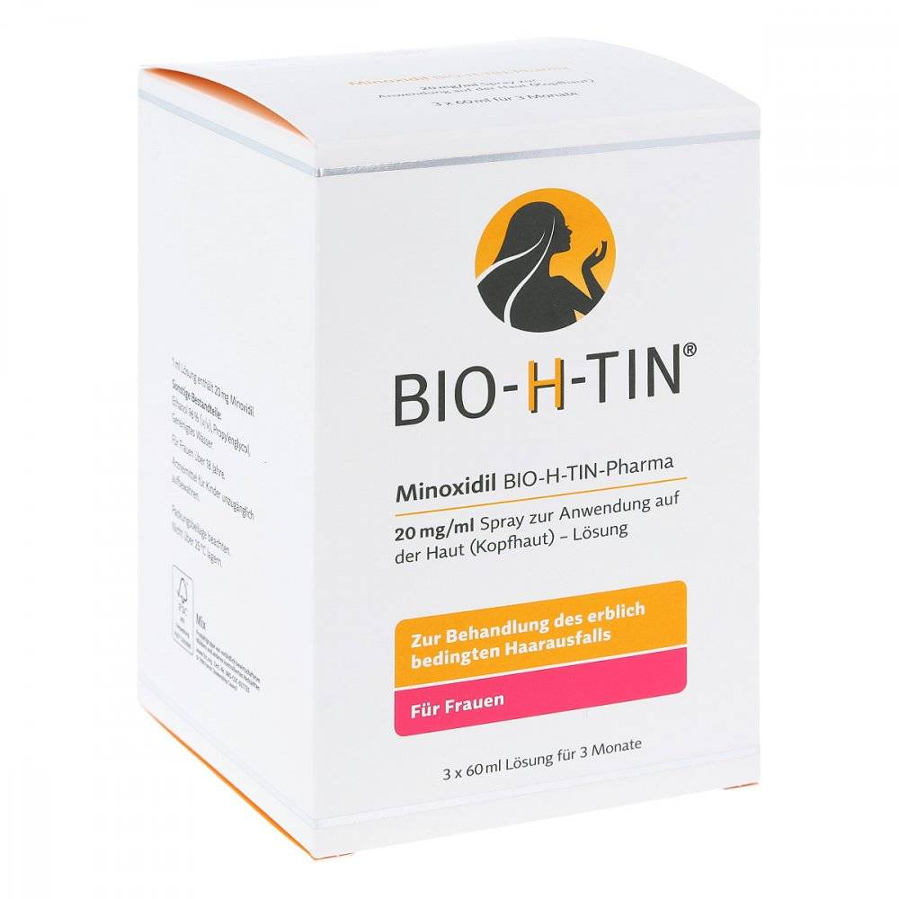 Solutie pentru Cresterea Parului, Bio-H-Tin, Minoxidil 2%, Pulverizator Inclus, 3x 60ml