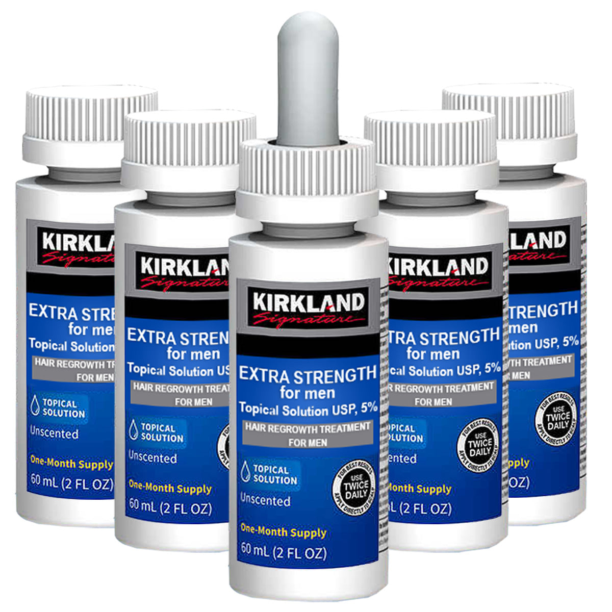 Set Tratament, Kirkland, Minoxidil 5%, Stimuleaza Cresterea si Opreste Caderea Parului, Pipeta Inclusa, 5 x 60ml