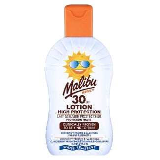 Loțiune plajă, Malibu, SPF 30, Protecție Solară, Hidratare, Rezistentă la apă, 200 ml