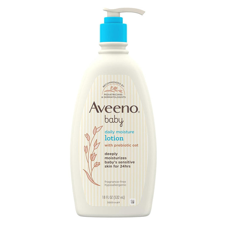 Loțiune bebeluși, Aveeno, Daily Moisture, Hidratare fără parfum, Ovăz calmant, Piele delicată, 532 ml
