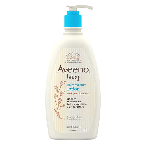 Loțiune bebeluși, Aveeno, Daily Moisture, Hidratare fără parfum, Ovăz calmant, Piele delicată, 532 ml