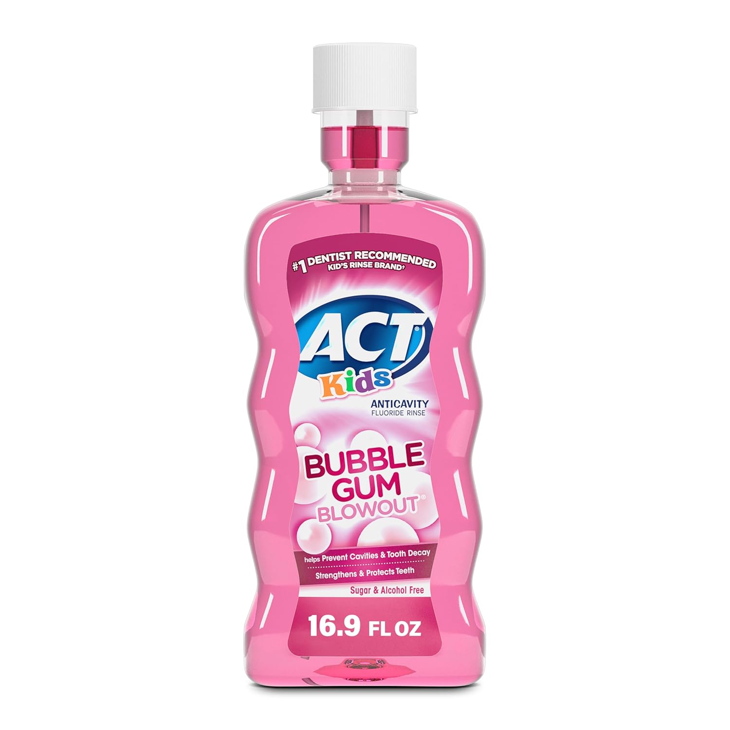 Apă de gură, ACT Kids, Anticarie, Întărește dinții, Fără Zahăr și Alcool, Aromă Bubble Gum, 500 ml