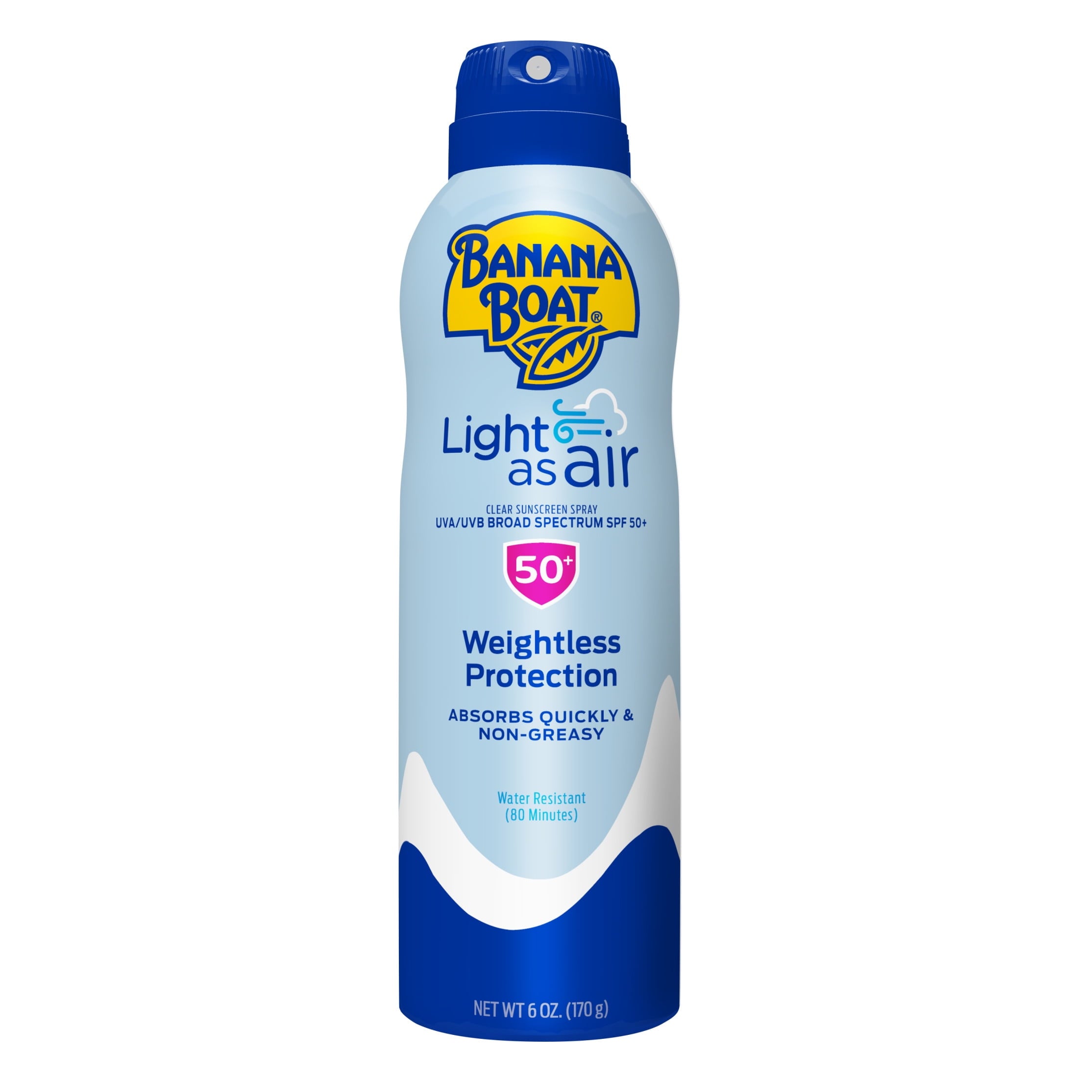 Spray protecție solară, Banana Boat, Light As Air SPF 50+, Textură ușoară cu absorbție rapidă, 177 ml