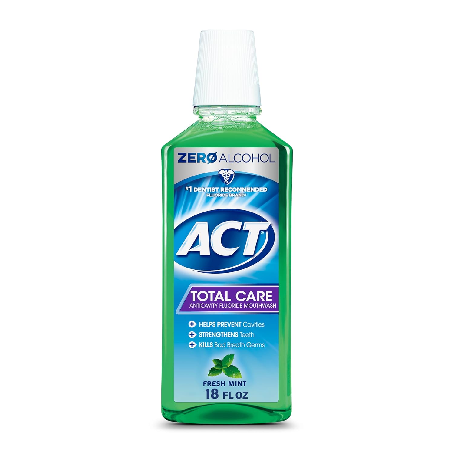 Apă de gură, ACT, Total Care Zero, Anti-carii, Respirație proaspătă, Fără Alcool, 532 ml