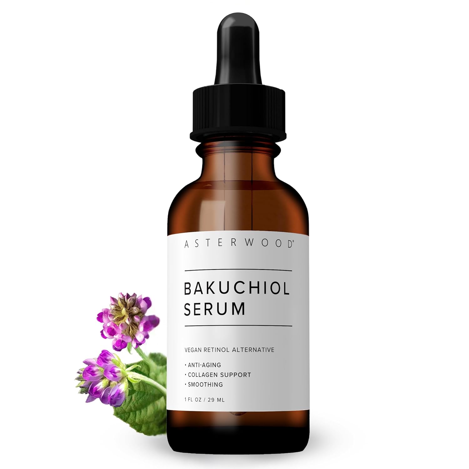 Serum facial, Asterwood, Bakuchiol, Alternativă la retinol, Anti-îmbătrânire, Fără parfum, 30 ml