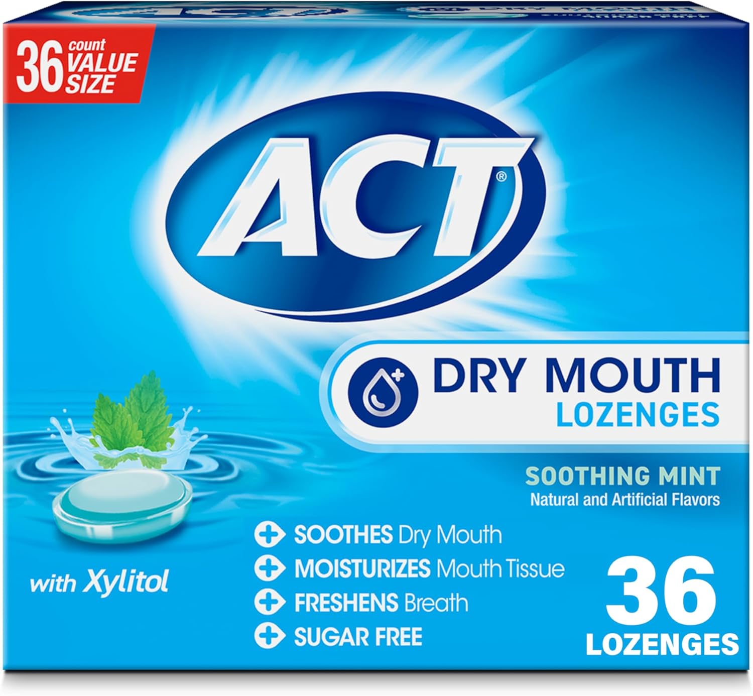 Tablete, ACT, Dry Mouth Xylitol, Mentă Calmanta, Hidratant, Fără Zahăr, 36 buc