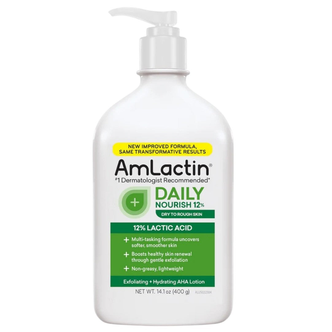 Lotiune de Corp, AmLactin, Daily Nourish, pentru Piele Uscata si Aspra, cu Actiune Exfolianta si Hidratanta, cu Acid Lactic 12%, fara Parfum, 225gr