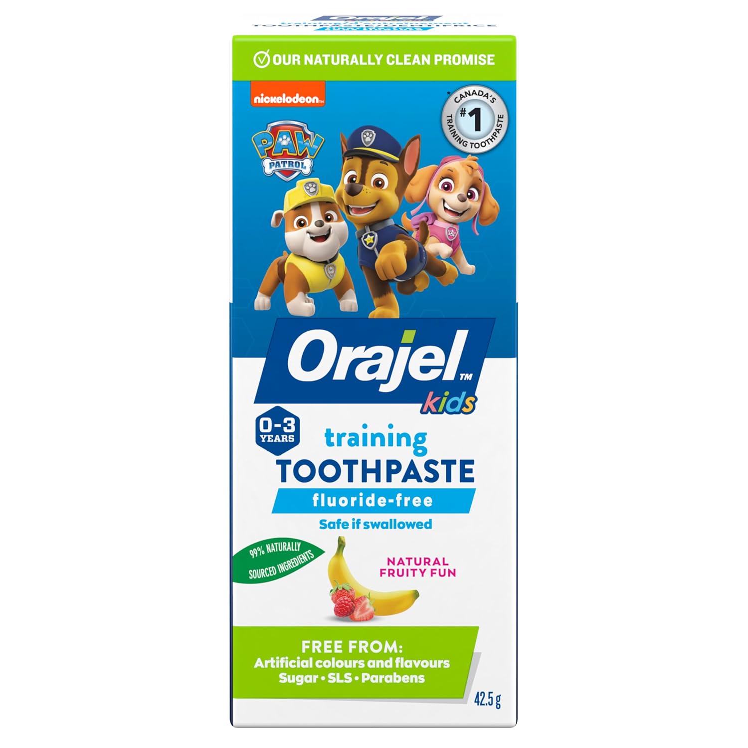Pastă de dinți copii, Orajel Kids, Paw Patrol, Aromă fructată, Fără fluor, 42.5 g