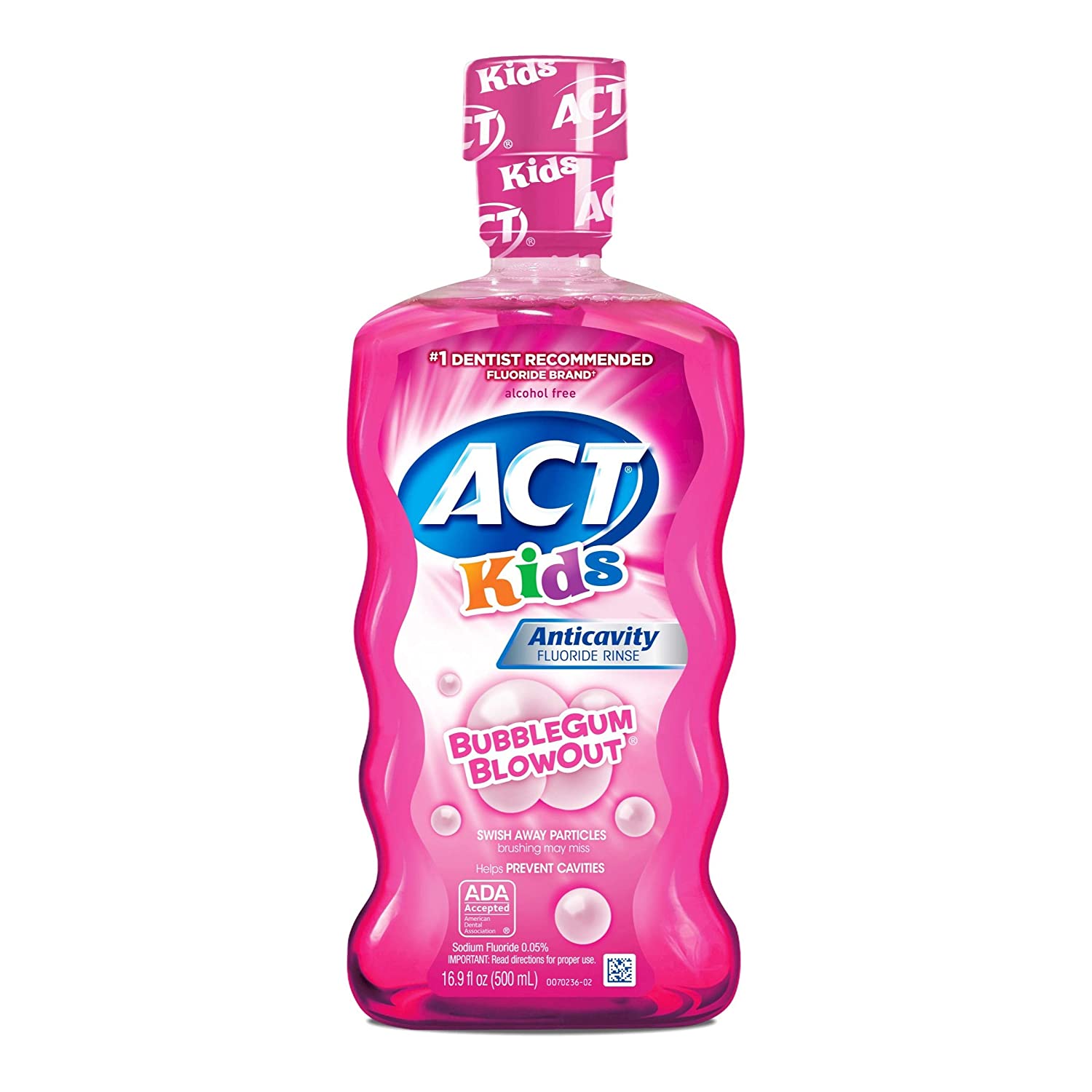 Apa de Gura pentru Copii, Act, Bubblegum Blowout, cu Fluor, fara Alcool, Aroma de Guma de Mestecat, Varsta 6+ ani, 500ml