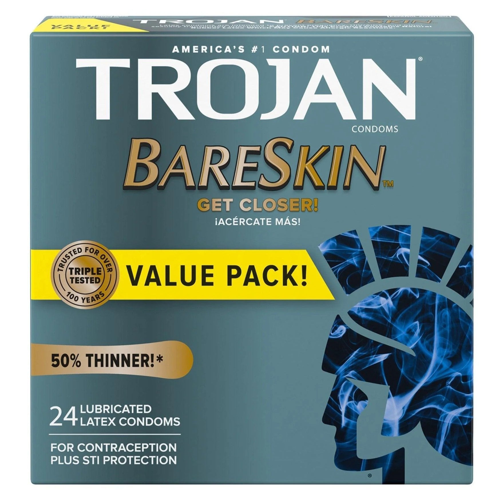 Set 24x Prezervative, Trojan, Bareskin, din Latex, Ultra Subtiri, Lubrifiate, Diametru 56mm