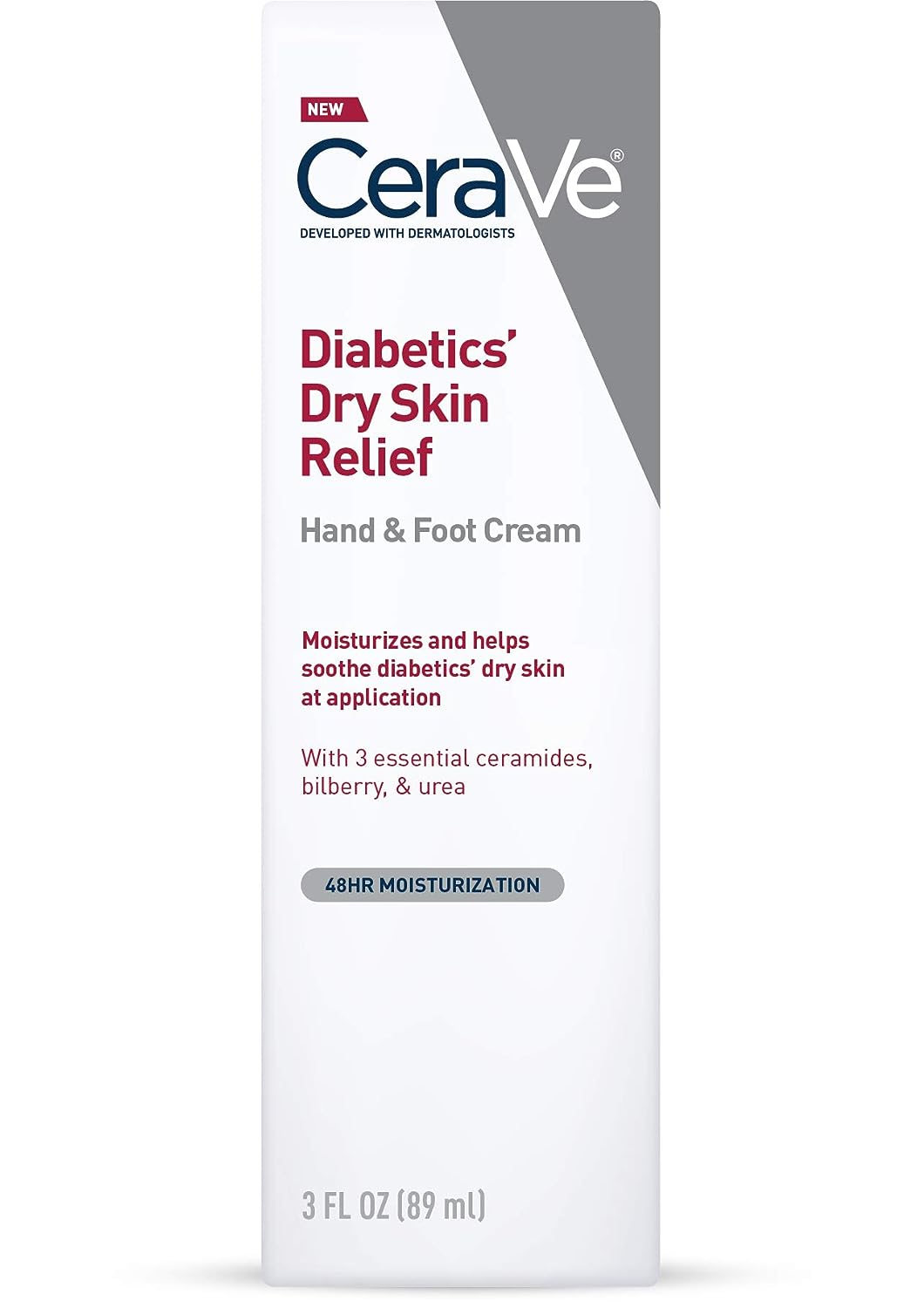 Crema pentru Maini si Picioare, CeraVe, Diabetic's Dry Skin, pentru Hidratare Intensa, impotriva Pielii Uscate Cauzate de Diabet, cu Ceramide si Uree, fara Parfum si Parabeni, 89ml
