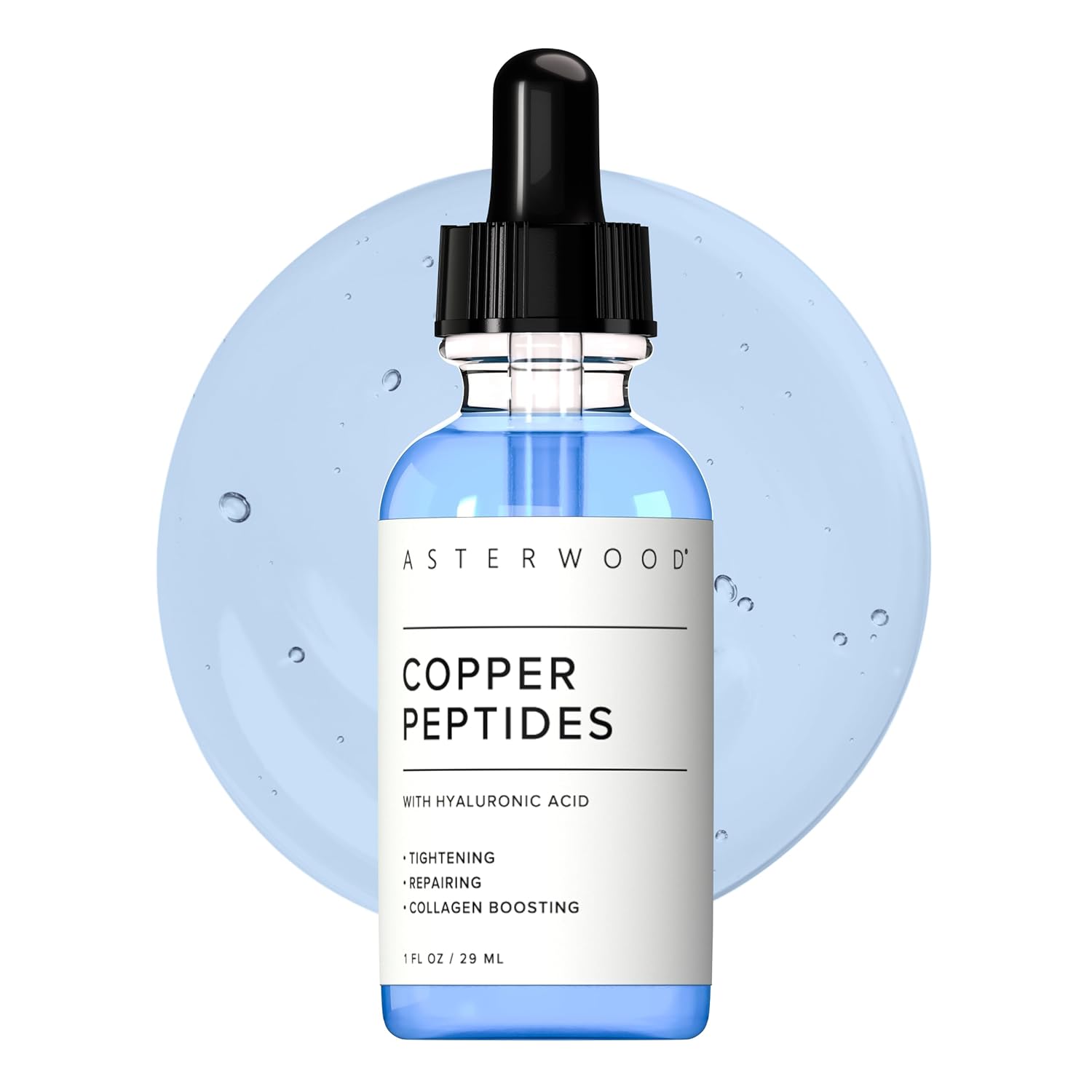 Serum facial, Asterwood, Peptide de cupru (GHK-Cu) + Acid hialuronic, Fermitate, Hidratare, Ten neted, 30 ml
