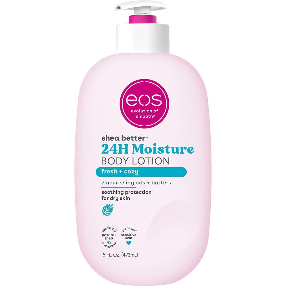 Lotiune de Corp, Eos, Fresh & Cozy, Ofera Hidratare Intensa Timp de 24h, cu Unt de Shea, Textura Non-Grasa, 473ml