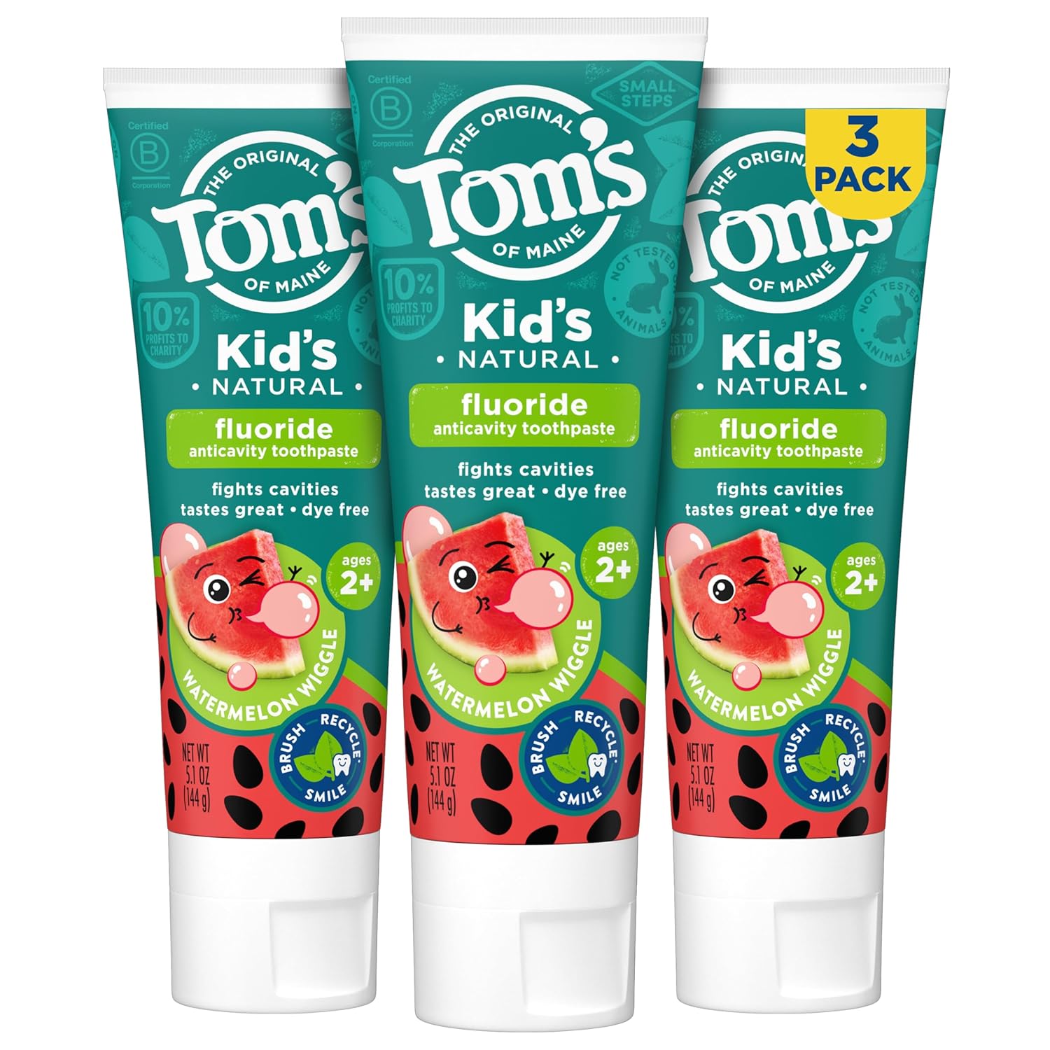 Pastă de dinți pentru copii, Tom's of Maine, Watermelon Wiggle, Fluor, Naturală, Arome fructe, 145 g