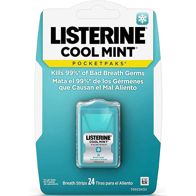Set Benzi Improspatare Respiratie, Listerine, Pocket Packs, impotriva Halitozei si Respiratiei Urat Mirositoare, Fara Zahar, 24 benzi