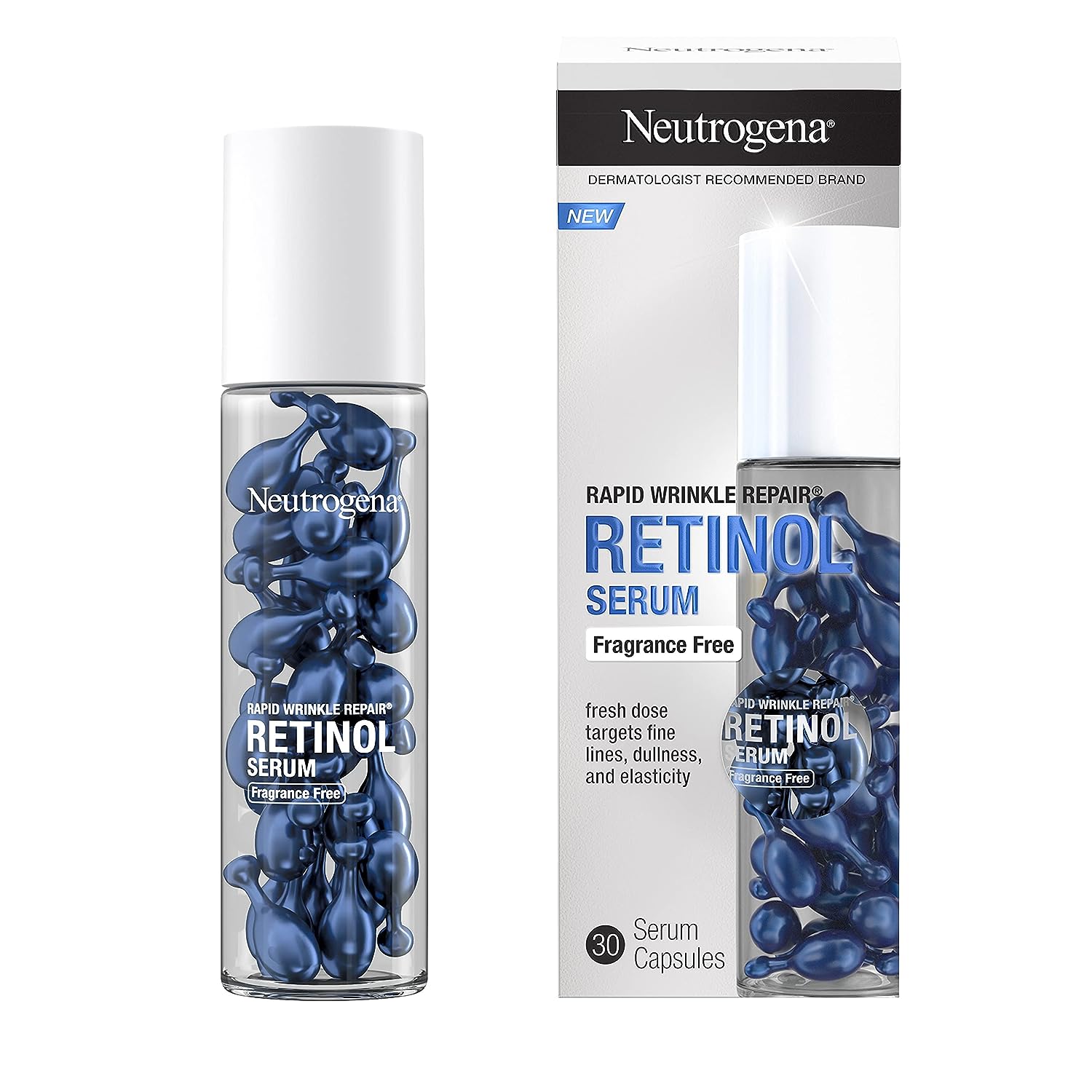 Ser de Fata Incapsulat, Neutrogena, Rapid Wrinkle Repair, impotriva Ridurilor si Liniilor Fine, cu Retinol, fara Parfum si Parabeni, 30 capsule