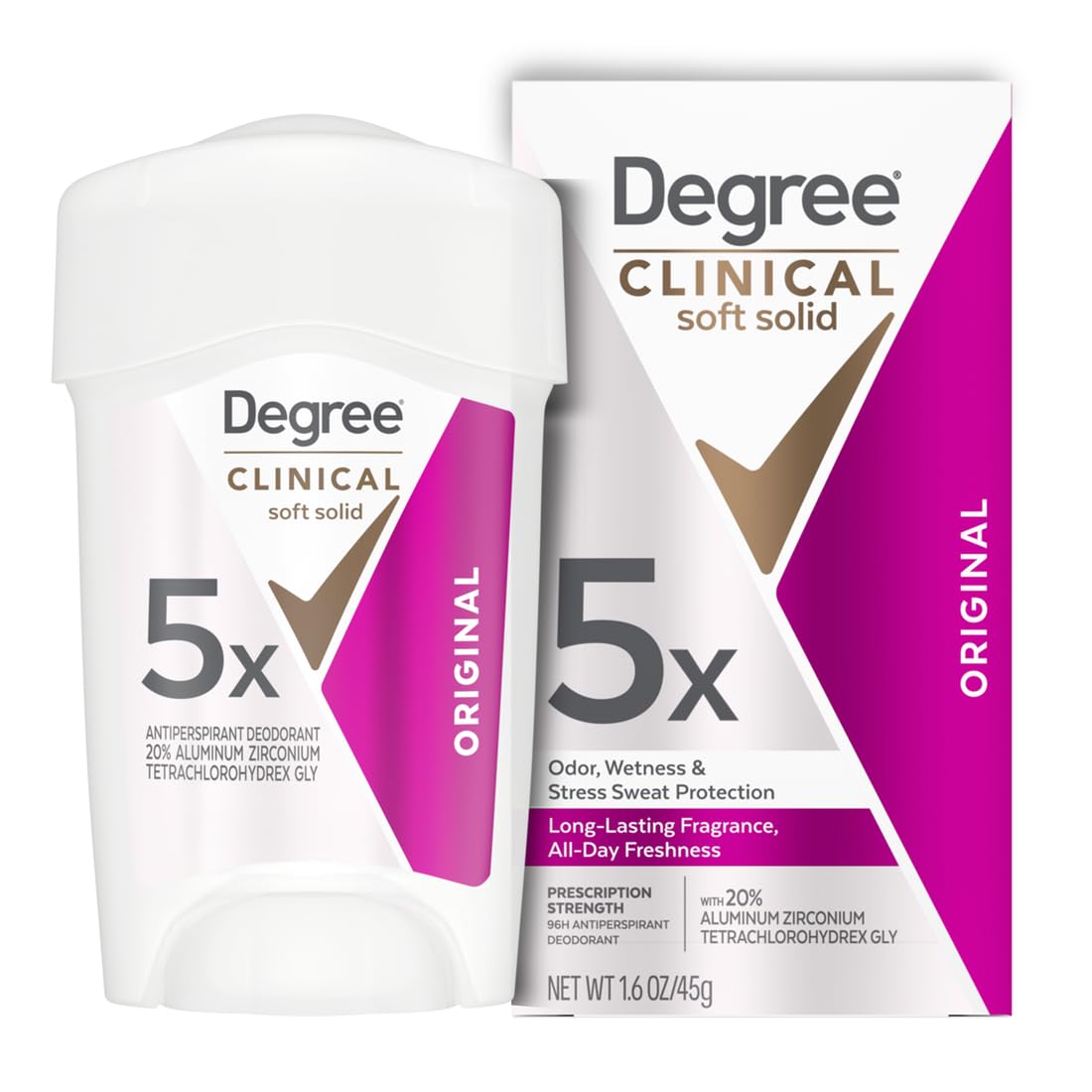 Deodorant, Degree, Clinical Protection 5-în-1, Antiperspirant, Protecție avansată, Control transpirație, 48 g