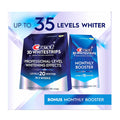 Set Benzi Albirea Dintilor, Crest, 3D White, Professional-Level Whitening Effects - Nivel Albire 20, Tratament 20 Zile, Monthly Boost - Nivel Albire 15, Tratament 11 Zile