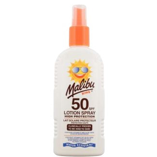 Spray solar, Malibu, SPF 50, Protecție ridicată, Aplicare rapidă, Rezistent la apă, 200 ml