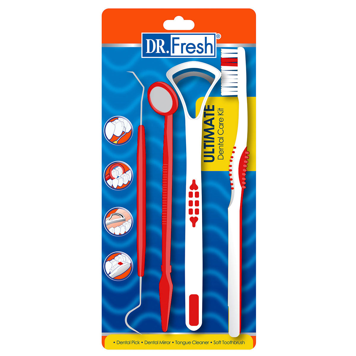 Set Igiena Orala, Dr. Fresh, pentru Curatare Dinti si Limba, din 4 Piese, culoare Rosie