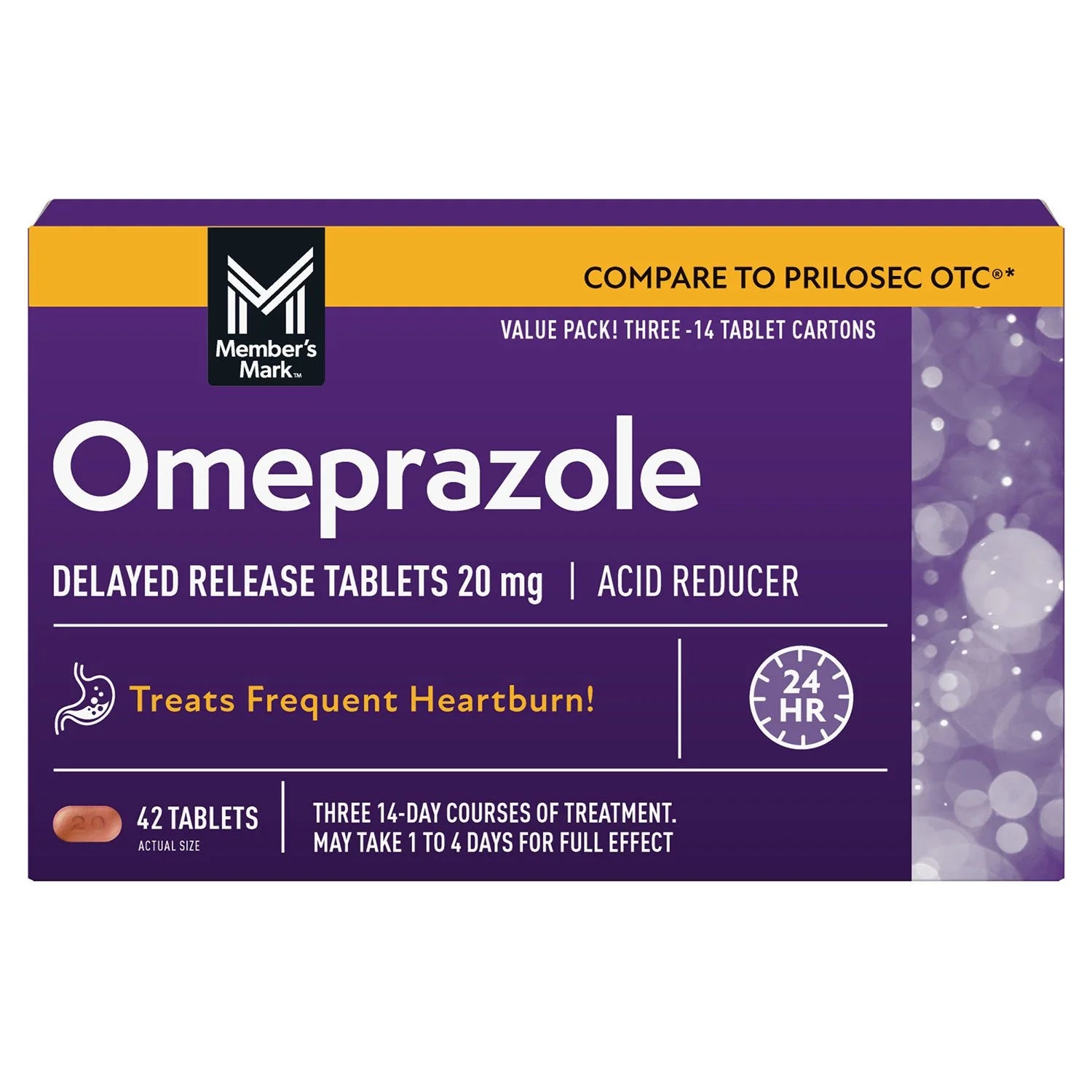 Supliment, Member's Mark, Omeprazole 20mg, Destinat Tratamentului Arsurilor Frecvente la Stomac, Reduce Aciditatea, 42 tablete