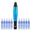 Creion cu Micro-Ace din Titan, Dermapen, Dr. Pen, A1W, pentru Electroporare, impotriva Ridurilor si Imbatranirii, Wireless, 10x Rezerve 12 pini, Adancime 0.25 - 3.00 mm, 5 viteze