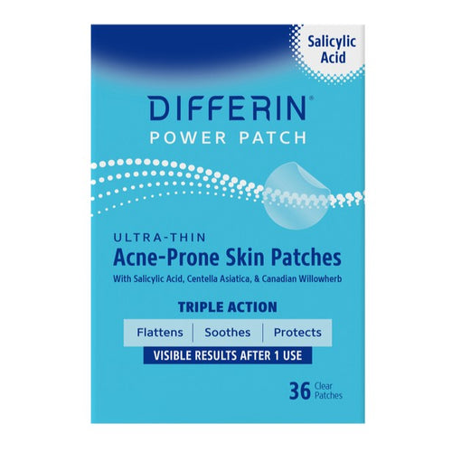 Plasturi Anti-Acnee, Differin, Power Patch, impotriva Cosurilor si Iritatiei Fetei, cu Acid Salicilic si Centella Asiatica, Ultra-Subtiri, 36 buc