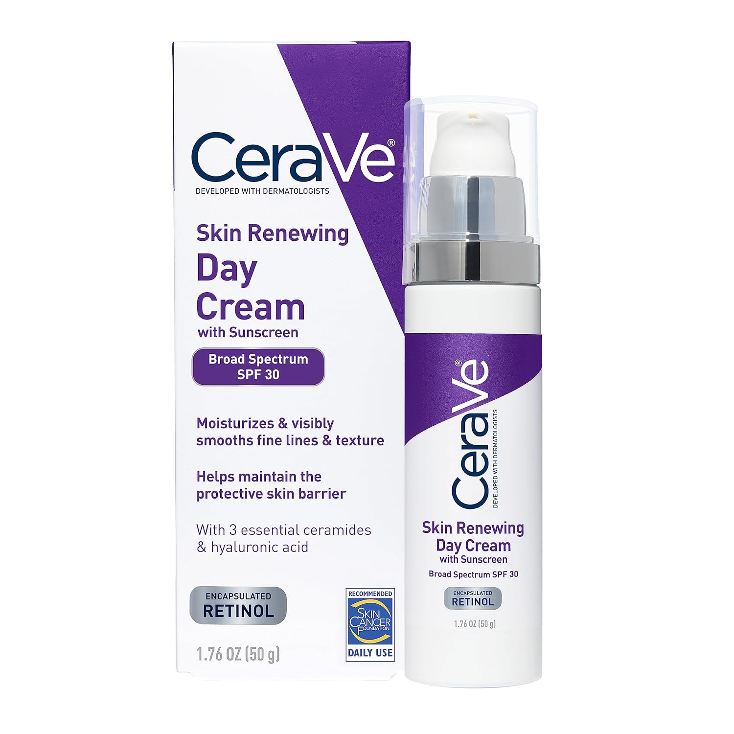 Crema de Fata, CeraVe, Skin Renewing, Efect Hidratant si Anti-Rid, cu Ceramide, Acid Hialuronic, si Retinol, SPF 30, 50gr