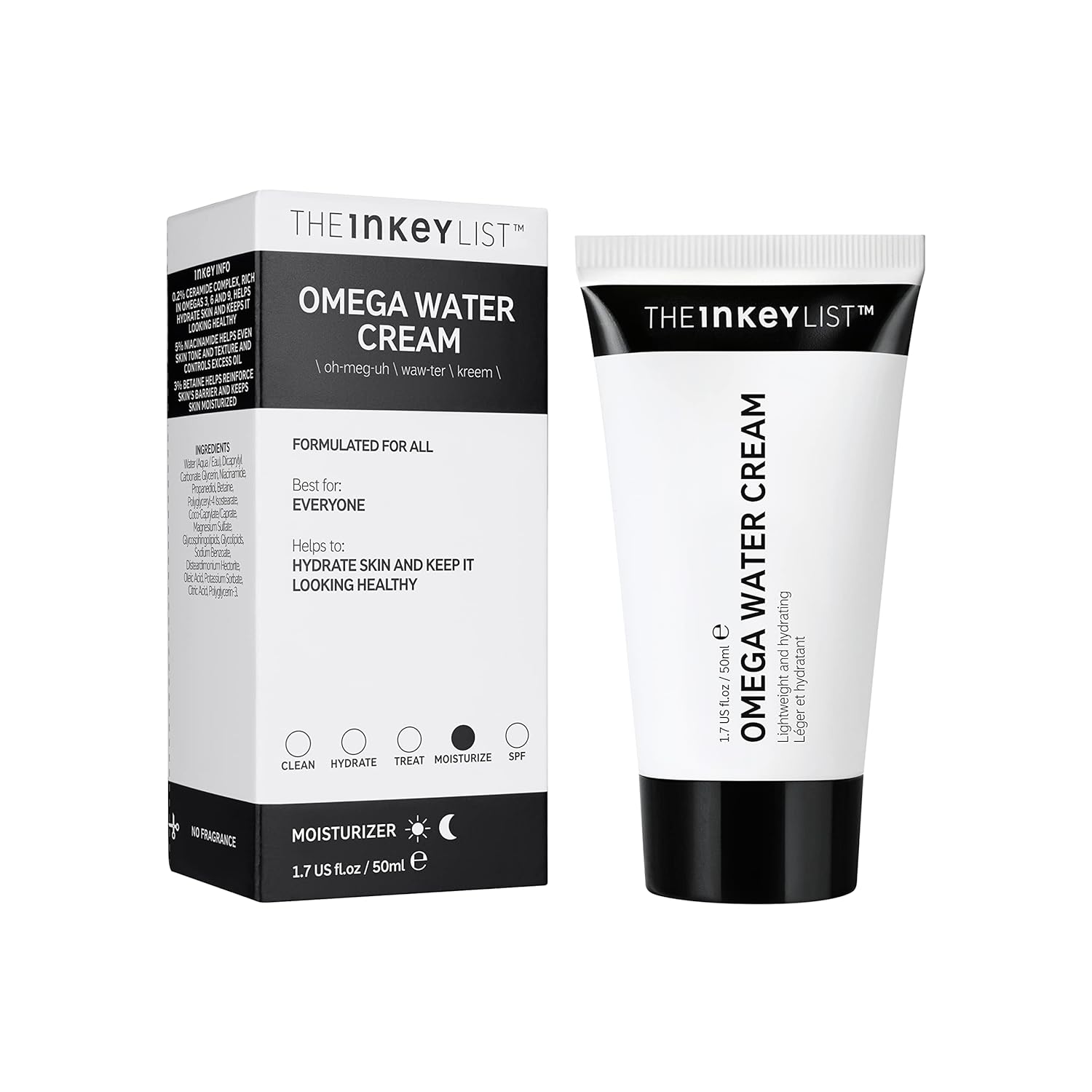 Cremă față, The INKEY List, Omega Water Cream, Fără ulei, Ușoară, Vegan, 50 ml