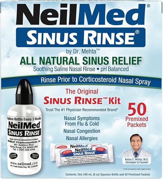 Kit complet pentru irigare nazală, NeilMed, Sinus Rinse, Cu plicuri saline, Curățare nazală, Confort