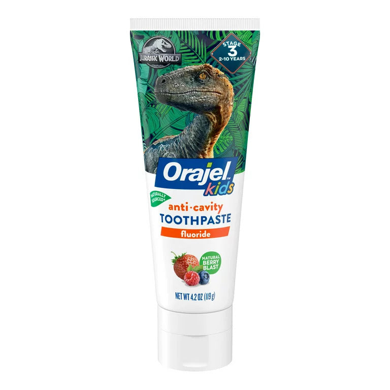 Pasta de Dinti, Orajel, Jurassic World, Protectie impotriva Cariilor, Varsta 2-10 Ani, cu Fluor, Aroma Fructe de Padure, 119gr