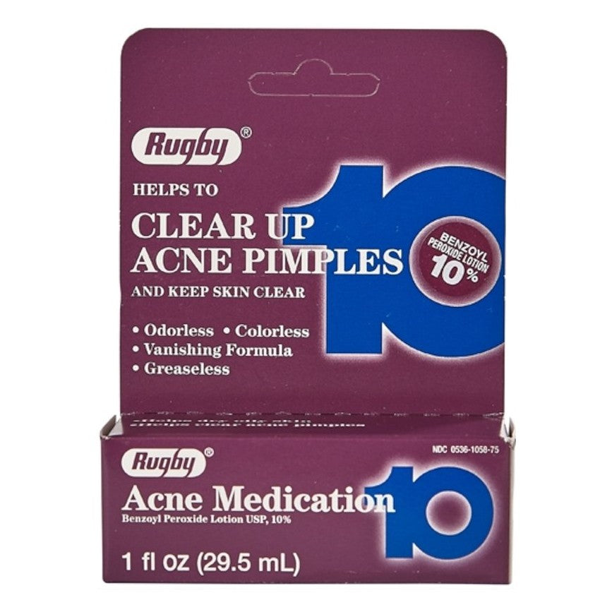 Lotiune, Rugby, Clear Up Acne Pimples, pentru Curatarea Tenului, Anti-Acnee, 10% Peroxid de Benzoil, 29.5ml