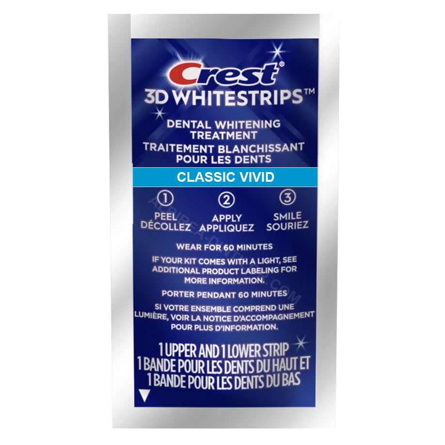 Benzi Albirea Dintilor, Crest, 3D White, Classic Vivid, 8% Concentratie, Tratament 1 zi, 30 min, Nivel Albire 6, 1x plic