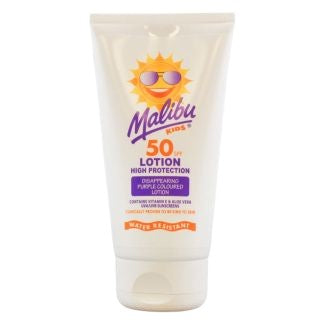 Loțiune protecție solară, Malibu, SPF 50, Protecție ridicată, Hidratare, Rezistentă la apă, 150 ml