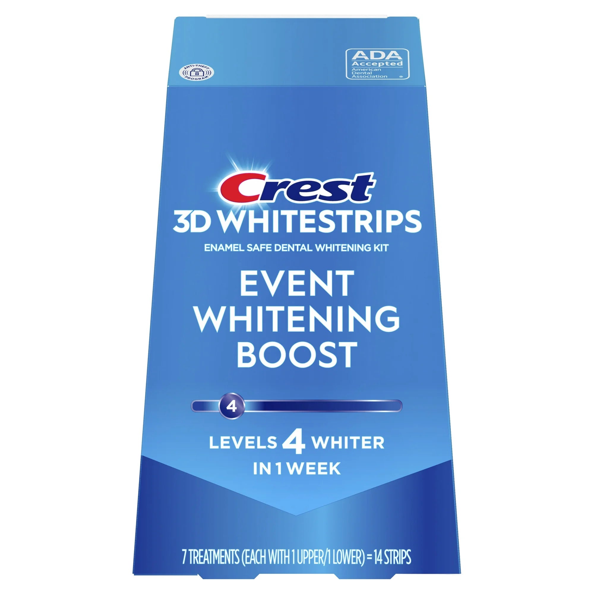 Set 7x Benzi Albirea Dintilor, Crest, 3D White, Event Whitening Boost, 10% Concentratie, Tratament 7 zile, 30 min, Nivel Albire 4